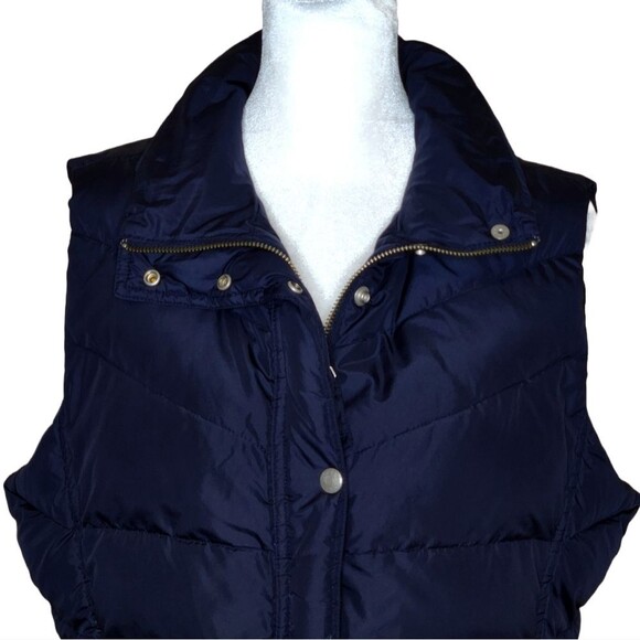 J. Crew Down Feather Puffer Vest Navy Inner Toggle Waist Women's Large - Picture 3 of 12
